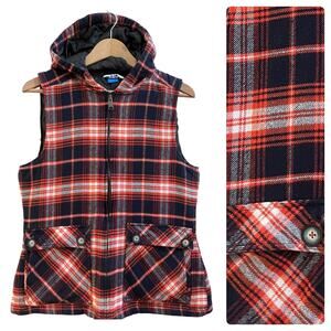 Kavu Campout Harvest Plaid Flannel Outer Shell Pocket Hooded Vest Size Large